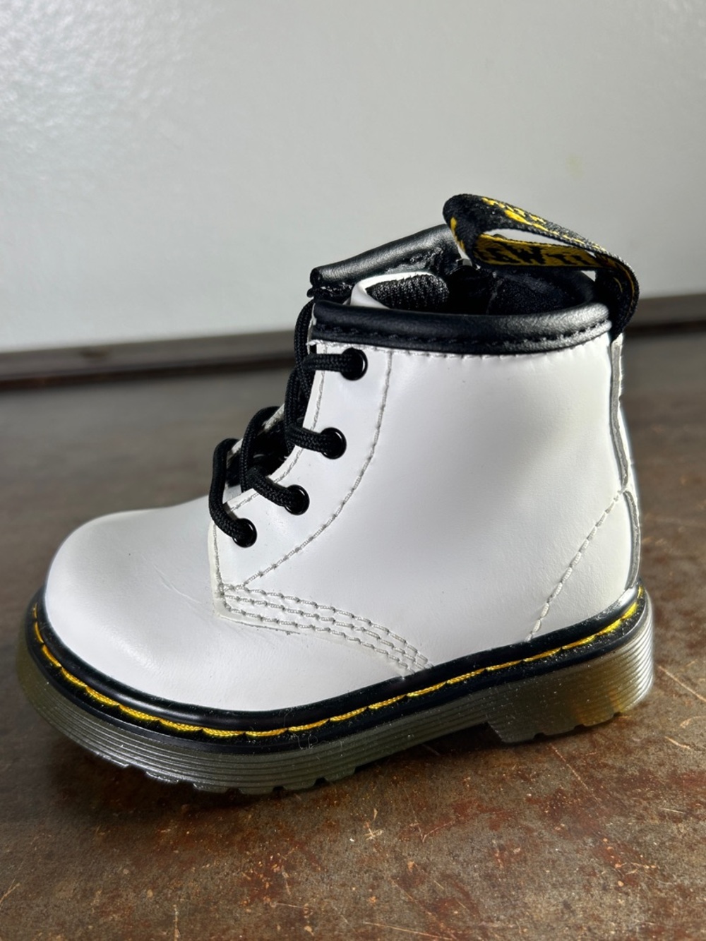 Dr. Martens White Leather Boots Black Accents Yellow Stitching Toddler Size US 4 - Picture 3 of 11